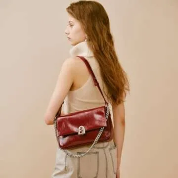 LA FESTIN Leather Crossbody Purse for Women: Red Small Shoulder Bag with Adjustable Strap Trendy Des...