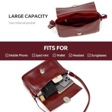 LA FESTIN Leather Crossbody Purse for Women: Red Small Shoulder Bag with Adjustable Strap Trendy Designer Purses and Handbags - Suitable for Daily Occasions
