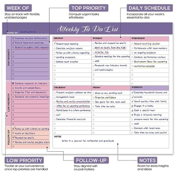 Undated Weekly To-Do Notepad 52 Sheets Work Home Planner