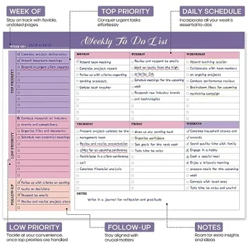 Undated Weekly To-Do Notepad 52 Sheets Work Home Planner