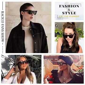 racico Trendy Cat Eye Sunglasses Women - 2 pack Vintage Oversized Cateye Style Square Sun Glasses Women Men