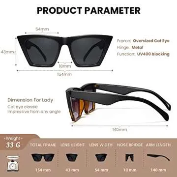 racico Trendy Cat Eye Sunglasses Women - 2 pack Vintage Oversized Cateye Style Square Sun Glasses Women Men