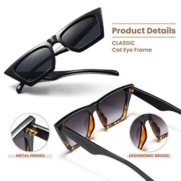 racico Trendy Cat Eye Sunglasses Women - 2 pack Vintage Oversized Cateye Style Square Sun Glasses Women Men