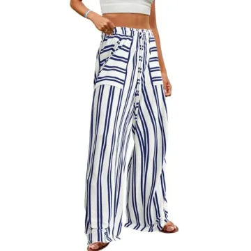 Yanekop Womens Striped Casual Wide Leg Lounge Pants