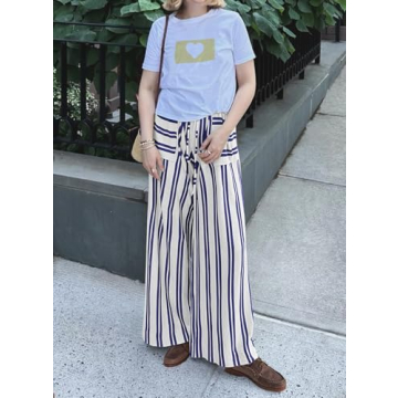 Yanekop Womens Striped Casual Wide Leg Lounge Pants