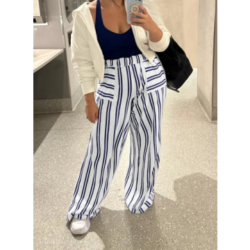 Yanekop Womens Striped Casual Wide Leg Lounge Pants