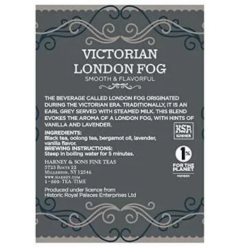 Harney & Sons Victorian London Fog Tea, Black and Oolong Tea with Citrus, Vanilla and Lavender | 30 Sachets, Historic Royal Palaces Collection
