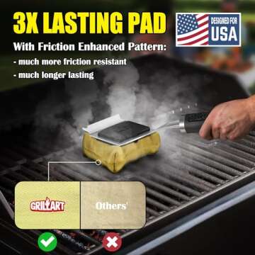 GRILLART Grill Brush for Outdoor Grill Bristle Free - Reinforced Grill Cleaner Scraper BBQ Brush - Replaceable Head Barbecue Grill Cleaning Brush - Safe BBQ Accessories Grill Tools - Gifts for Men/Dad