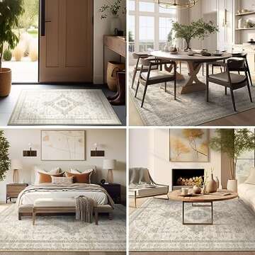 Ashler Boho Rug, 8x10 Area Rugs, Vintage Rugs, Large Area Rug, Rugs for Living Room, Bedroom, Kitchen, Dinner, Light Beige/Natural Home Decor, Non-Slip & Machine Washable Rugs, Carpet Decoration