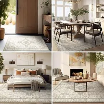 Ashler Boho Rug, 8x10 Area Rugs, Vintage Rugs, Large Area Rug, Rugs for Living Room, Bedroom, Kitchen, Dinner, Light Beige/Natural Home Decor, Non-Slip & Machine Washable Rugs, Carpet Decoration