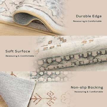 Ashler Boho Rug, 8x10 Area Rugs, Vintage Rugs, Large Area Rug, Rugs for Living Room, Bedroom, Kitchen, Dinner, Light Beige/Natural Home Decor, Non-Slip & Machine Washable Rugs, Carpet Decoration