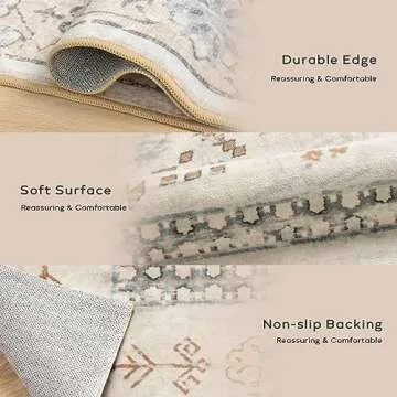 Ashler Boho Rug, 8x10 Area Rugs, Vintage Rugs, Large Area Rug, Rugs for Living Room, Bedroom, Kitchen, Dinner, Light Beige/Natural Home Decor, Non-Slip & Machine Washable Rugs, Carpet Decoration