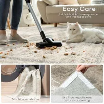 Ashler Boho Rug, 8x10 Area Rugs, Vintage Rugs, Large Area Rug, Rugs for Living Room, Bedroom, Kitchen, Dinner, Light Beige/Natural Home Decor, Non-Slip & Machine Washable Rugs, Carpet Decoration