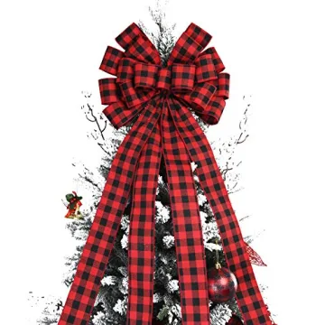 Luxury Christmas Checked Tree Topper - 48x13 Inches Bow for Holiday Decor