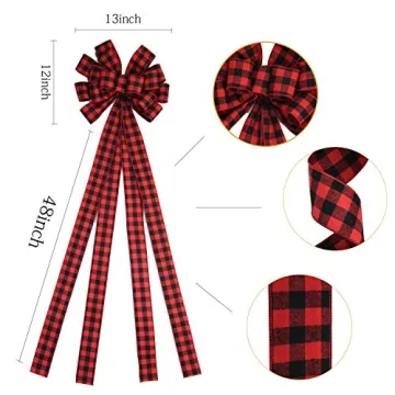 Beautiful Red and Black Plaid Christmas Tree Bow Topper