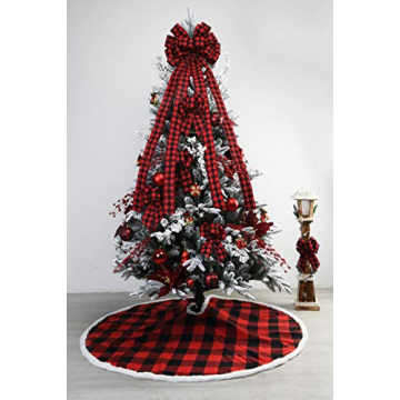 Beautiful Red and Black Plaid Christmas Tree Bow Topper