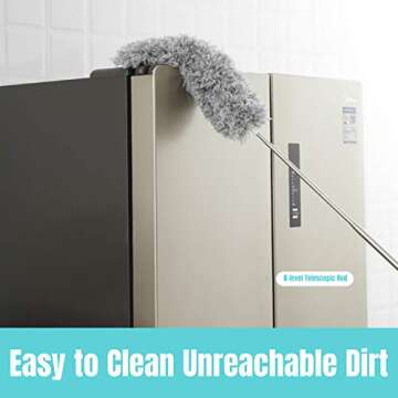 TransWonder Microfiber Duster with Extension Pole(100in.), 360 Degree Bendable Long Handle Duster for High Ceiling, Fan/Light, Cobwebs, Car, Computer/TV (Grey)