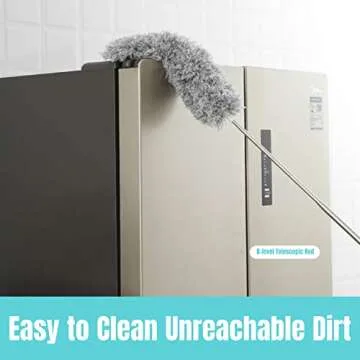 TransWonder Microfiber Duster with Extension Pole(100in.), 360 Degree Bendable Long Handle Duster for High Ceiling, Fan/Light, Cobwebs, Car, Computer/TV (Grey)