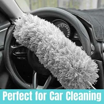TransWonder Microfiber Duster with Extension Pole(100in.), 360 Degree Bendable Long Handle Duster for High Ceiling, Fan/Light, Cobwebs, Car, Computer/TV (Grey)