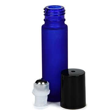 Vivaplex, 24, Frosted, Cobalt Blue, 10 ml Glass Roll-on Bottles with Stainless Steel Roller Balls. 3-3 ml Droppers included