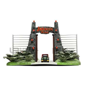 Nano Scene Jurassic Park 30th Anniversary Jurassic Gate Diorama w/ Two 1.65" Die-Cast Cars, Toys for Kids and Adults