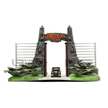 Nano Scene Jurassic Park 30th Anniversary Jurassic Gate Diorama w/ Two 1.65" Die-Cast Cars, Toys for Kids and Adults