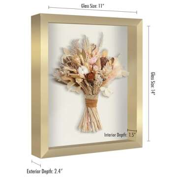 Americanflat 11x14 Shadow Box Frame with Shatter-Resistant Glass - Silhouette Collection - Large Shadow Box Display Case for Tabletop and Wall Display - Gold with Soft Felt Back