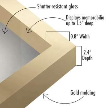 Americanflat 11x14 Shadow Box Frame with Shatter-Resistant Glass - Silhouette Collection - Large Shadow Box Display Case for Tabletop and Wall Display - Gold with Soft Felt Back