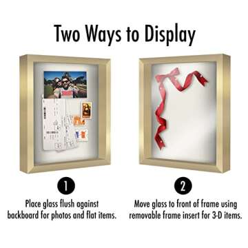 Americanflat 11x14 Shadow Box Frame with Shatter-Resistant Glass - Silhouette Collection - Large Shadow Box Display Case for Tabletop and Wall Display - Gold with Soft Felt Back