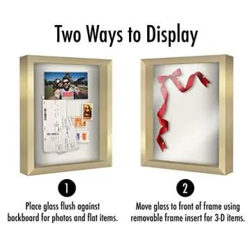 Americanflat 11x14 Shadow Box Frame with Shatter-Resistant Glass - Silhouette Collection - Large Shadow Box Display Case for Tabletop and Wall Display - Gold with Soft Felt Back