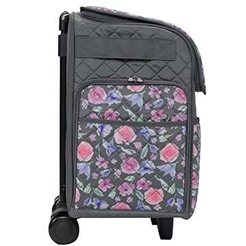 Everything Mary Sewing Machine Rolling Carrying Case, Pink Floral - Trolley Bag with Wheels for Brother, Bernina, Singer & Most Machines - Wheeled Tote Carrier for Notions & Crafts