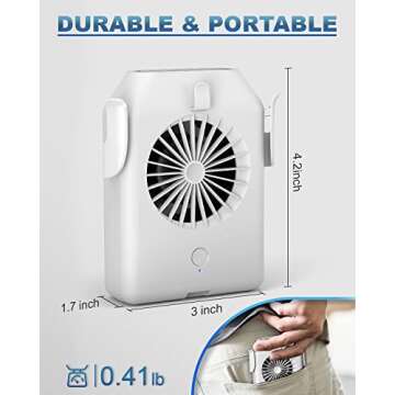 Stsase Portable Fan 10000mAh Rechargeable, Mini Waist Fan With Max 24H Working Time, 3 Speeds 5100RPM Strong Airflow Wearable Personal Small Clip Fan for Outdoor, Jobsite, Traveling, Fishing(White)
