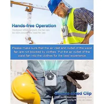 Stsase Portable Fan 10000mAh Rechargeable, Mini Waist Fan With Max 24H Working Time, 3 Speeds 5100RPM Strong Airflow Wearable Personal Small Clip Fan for Outdoor, Jobsite, Traveling, Fishing(White)