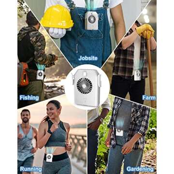 Stsase Portable Fan 10000mAh Rechargeable, Mini Waist Fan With Max 24H Working Time, 3 Speeds 5100RPM Strong Airflow Wearable Personal Small Clip Fan for Outdoor, Jobsite, Traveling, Fishing(White)