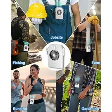 Stsase Portable Fan 10000mAh Rechargeable, Mini Waist Fan With Max 24H Working Time, 3 Speeds 5100RPM Strong Airflow Wearable Personal Small Clip Fan for Outdoor, Jobsite, Traveling, Fishing(White)