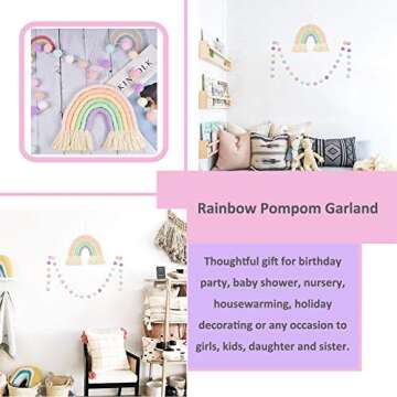 DrCor Pastel Rainbow Wall Decor with Pom Pom Garland Yarn Wall Hanging for Christmas Classroom Birth...