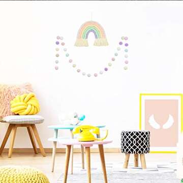 DrCor Pastel Rainbow Wall Decor with Pom Pom Garland Yarn Wall Hanging for Christmas Classroom Birthday Girls Bedroom Party Toddler Nursery Playroom Kids Room Decor, 2 Pack