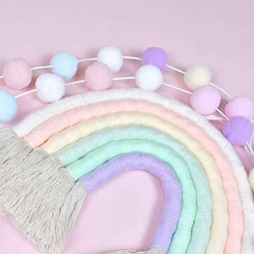 DrCor Pastel Rainbow Wall Decor with Pom Pom Garland Yarn Wall Hanging for Christmas Classroom Birthday Girls Bedroom Party Toddler Nursery Playroom Kids Room Decor, 2 Pack