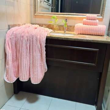 YTYC 39x78 Inches Oversized Bath Sheets Towels Set of 6 Large Towels for Bathroom Luxry Plush Super Soft Absorbent Stripe Hanging Loop Microfiber Shower Towels 80% Polyester (Pink,6)