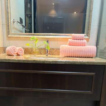 YTYC 39x78 Inches Oversized Bath Sheets Towels Set of 6 Large Towels for Bathroom Luxry Plush Super Soft Absorbent Stripe Hanging Loop Microfiber Shower Towels 80% Polyester (Pink,6)