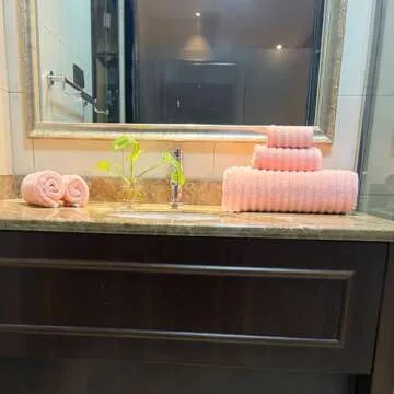 YTYC 39x78 Inches Oversized Bath Sheets Towels Set of 6 Large Towels for Bathroom Luxry Plush Super Soft Absorbent Stripe Hanging Loop Microfiber Shower Towels 80% Polyester (Pink,6)