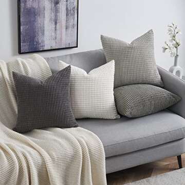 Topfinel Grey Couch Pillow Covers - Set of 4 Decorative Corduroy 45x45 cm