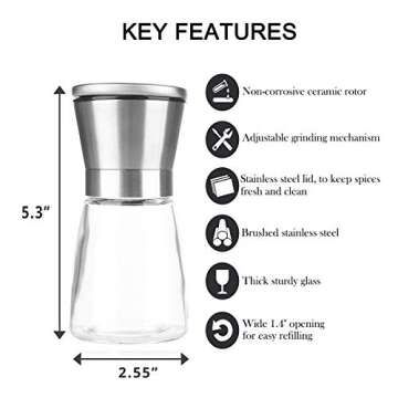 Mincham Manual Salt or Pepper Grinder for Professional Chef, Best Spice Mill with Stainless Steel Ca...