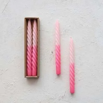 Creative Co-Op Tall Unscented Twisted Taper Candles, Pink, Set of 2