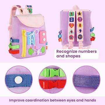 Busy Board - Toddler Backpack with Buckles and Learning Activity Toys - Develop Fine Motor Skills an...