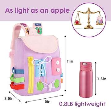Busy Board - Toddler Backpack with Buckles and Learning Activity Toys - Develop Fine Motor Skills and Basic Life Skills - Learn to Tie Shoes - Children's Travel Toy (Purple)