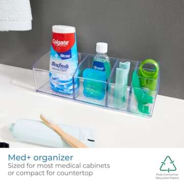 InterDesign Med Vanity Divided, Medication and Bathroom Accessory, 9-inch, Short Organizer