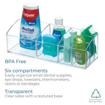 InterDesign Med Vanity Divided, Medication and Bathroom Accessory, 9-inch, Short Organizer