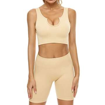 MITALOO Women's 2 Piece Workout Sets Ribbed Crop Tank Sports Bra And Leggings Set High Waist Shorts Yoga Outfits