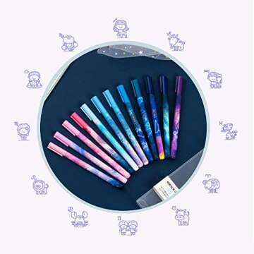 Jisomin 12pcs Constellation Gel Ink Pens, Creative Galaxy Pens, 0.5mm Extra-Fine Ballpoint Pen, Promotional Gift Stationery School Office Supply (Black Ink)